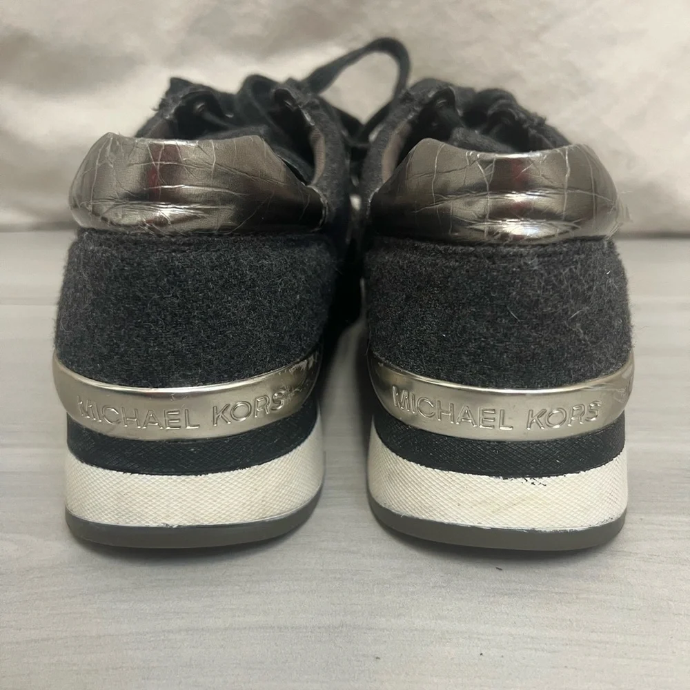 NEW Michael Kors Allie Trainer‎ Charcoal Flannel & Metallic Sneaker Sz 10